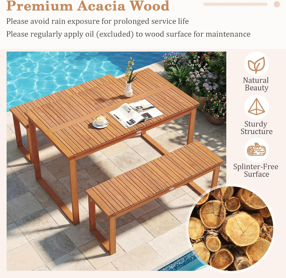 Tangkula Acacia Wood Outdoor Bench Backless Set of 2, 2-Person Wood Patio Ben...