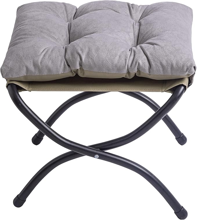 15" Foldable Foot Stool Ottoman with Metal Frame - Washable Light Grey U...