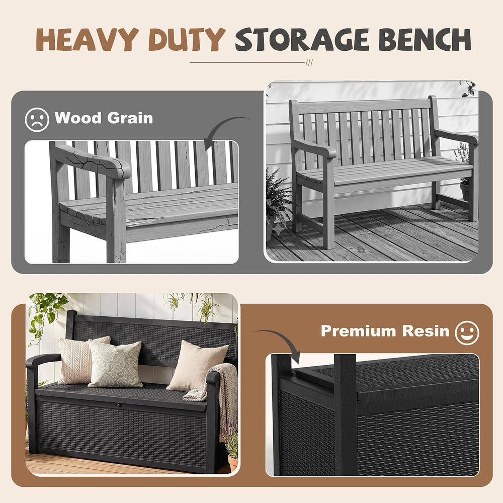 EFU Outdoor Bench Storage Deck Box,120 Gallon Waterproof Wicker