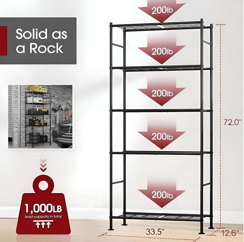 Sakugi 2-Pack 5-Tier Steel Garage Storage Shelves, 33.5"x12.6"x72&q...