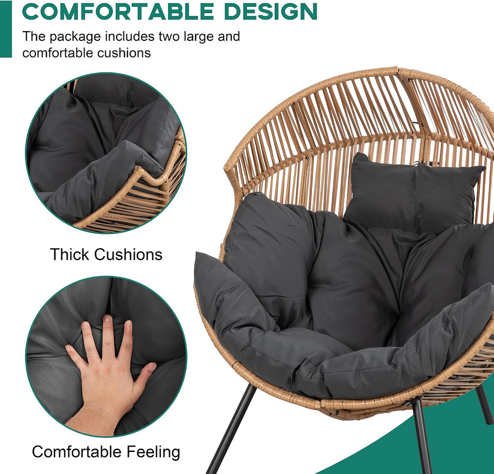 Shintenchi Wicker Egg Chair Rattan Patio Chair with Cushion, Oversized Patio ...