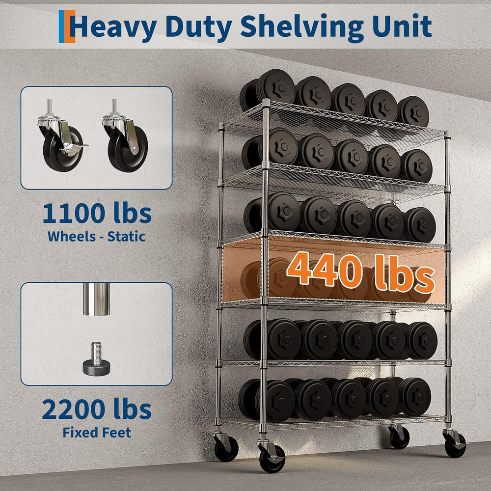 Garvee 6-Tier NSF Metal Wire Shelving with Wheels,47" Wx18 Dx71 H, 2640LBS