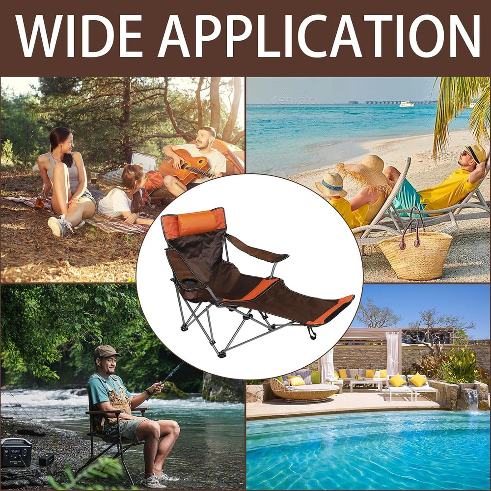 Camping Lounge Chair with Headrest Footrest and Storage Bag