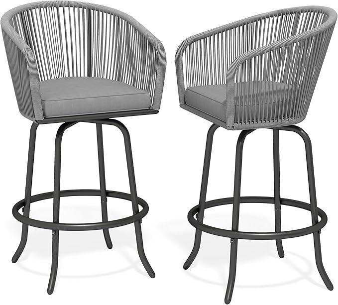 DWVO Outdoor Counter Height Bar Stools Set of 2, Patio Swivel Bar Chairs with...