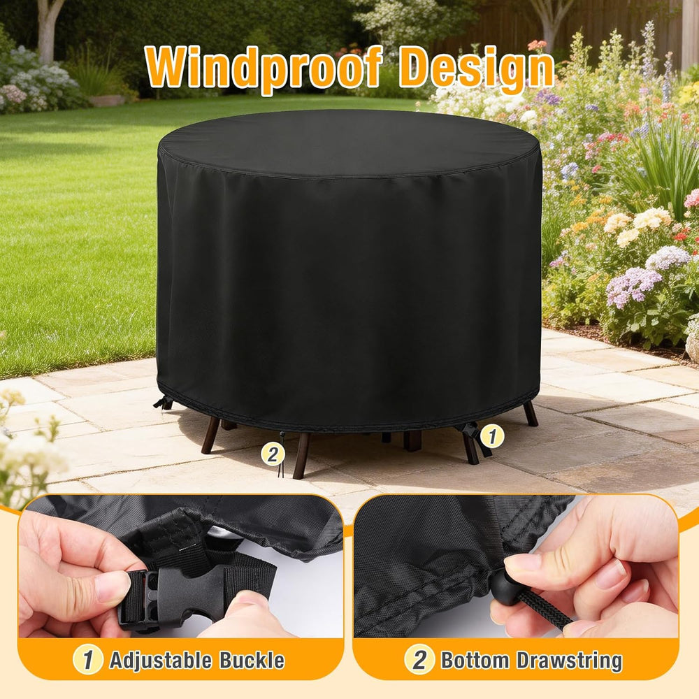POMER Round Patio Furniture Set Cover,Outdoor Round Table Cover 60"D x 4...