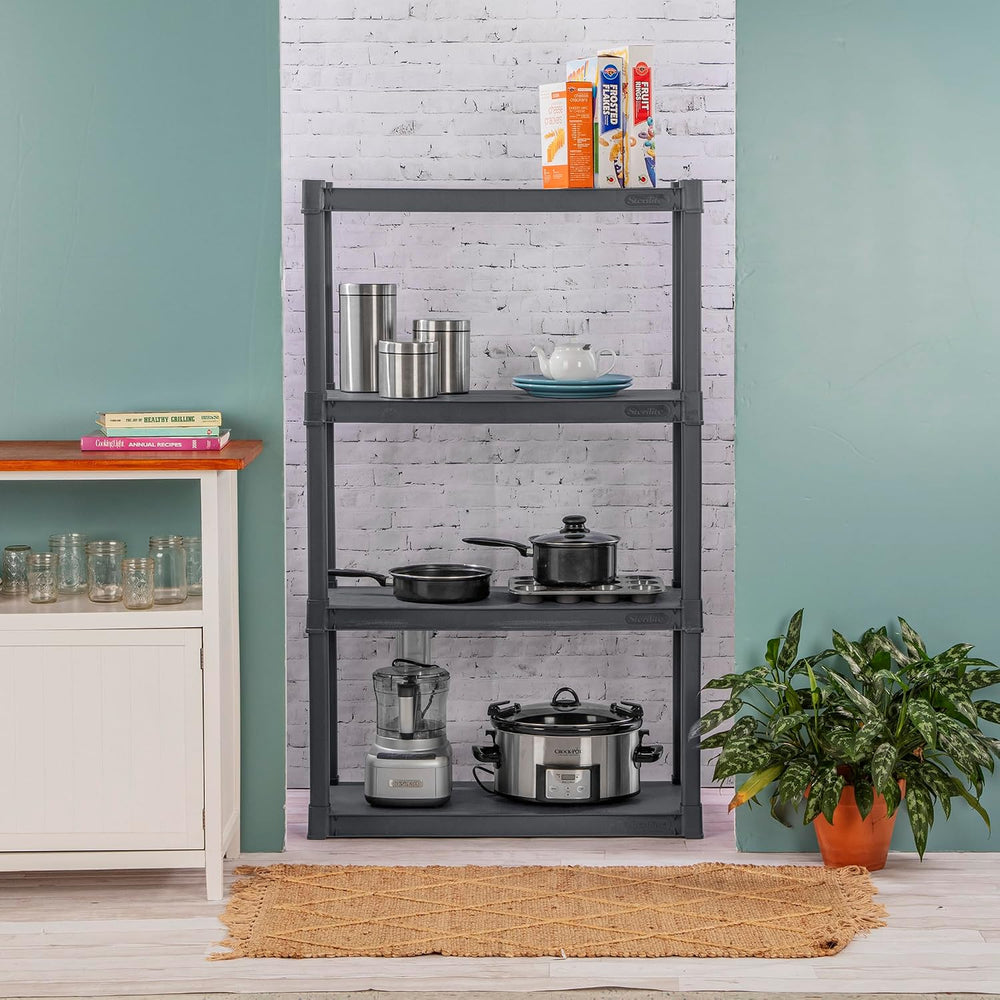 Sterilite 4 Shelf Unit, Heavy-Duty Plastic Utility Storage Rack, 2-Pack