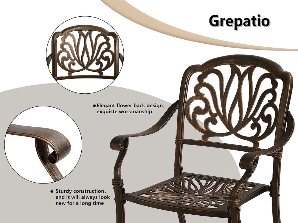 Grepatio 3 Piece All Weather Cast Aluminum Dining Set - 2 Elizabeth Chairs an...