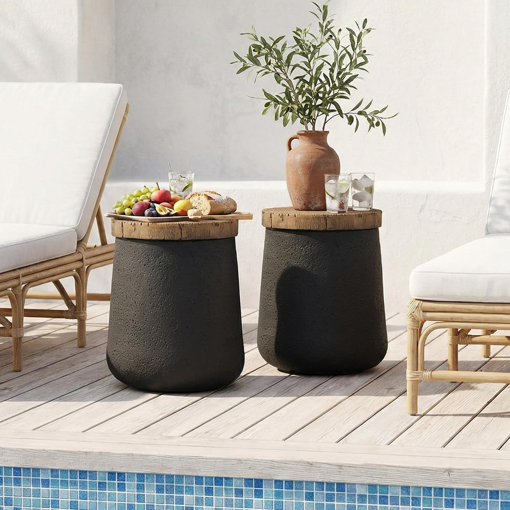 HOMPUS Concrete Outdoor Side Table Sets of 2, 2 Pieces Cylinder Shaped