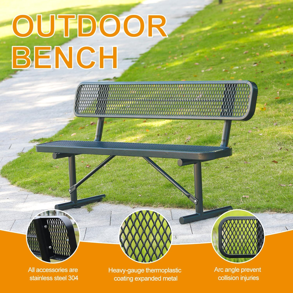 Yaluvantek 6ft Heavy-Duty Outdoor Metal Park Bench for Outside, Black