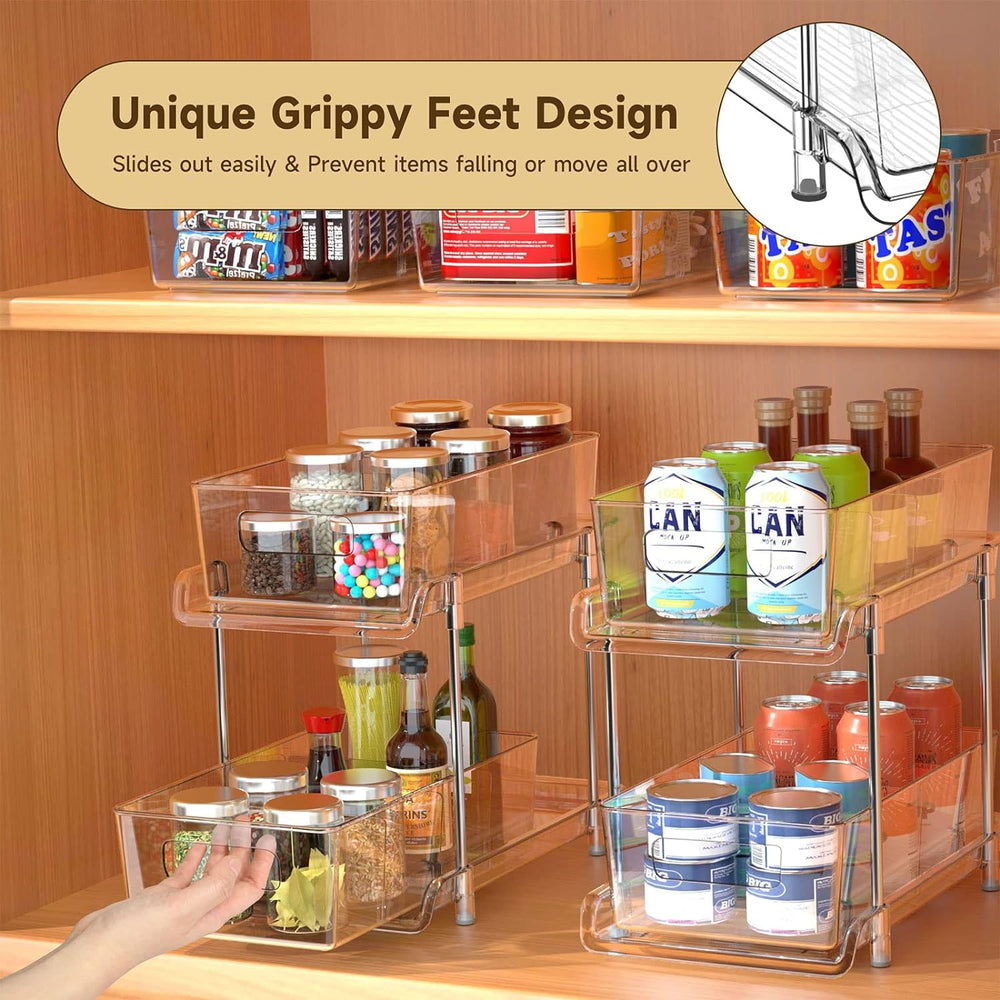 2-Tier Bathroom Organizer with Dividers, Clear Under Sink and Pull-Out Cabine...