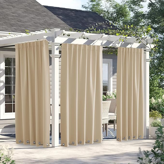 NICETOWN 2 Panels Outdoor Curtains for Patio Waterproof & Windproof, Ther...