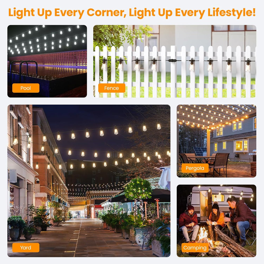 Kawaya ST38 100FT Outdoor String Lights, 2700k~6000k Dimmable Discolor IP65