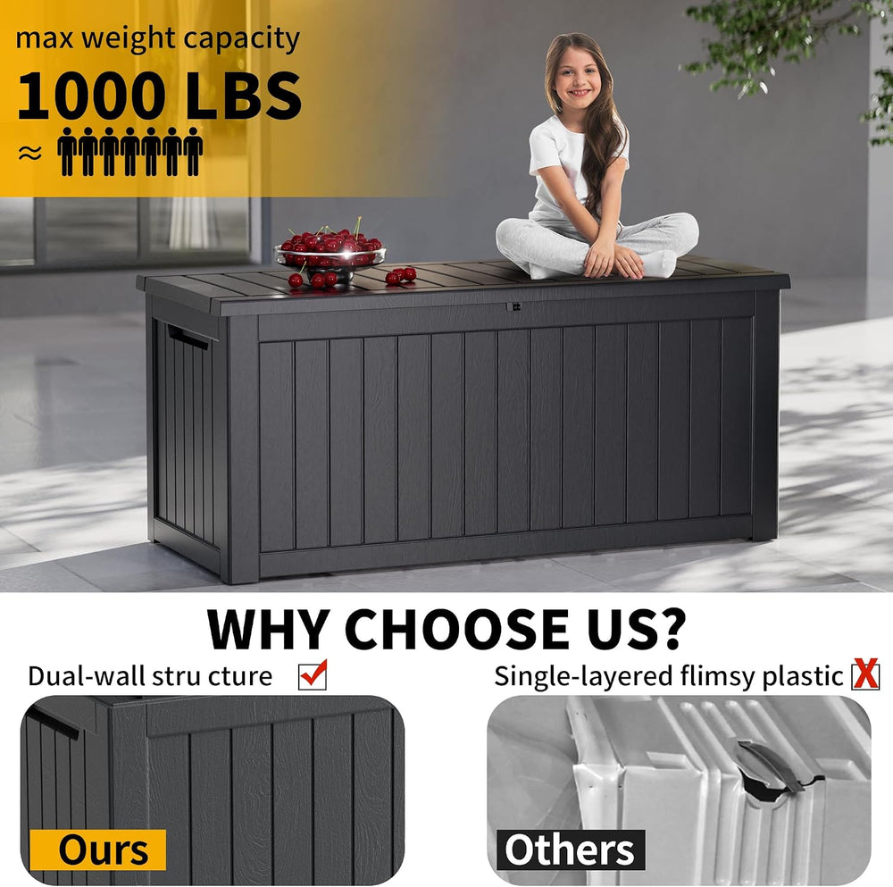 320 Gallon Outdoor Storage Box Waterproof Deck Box Patio Black