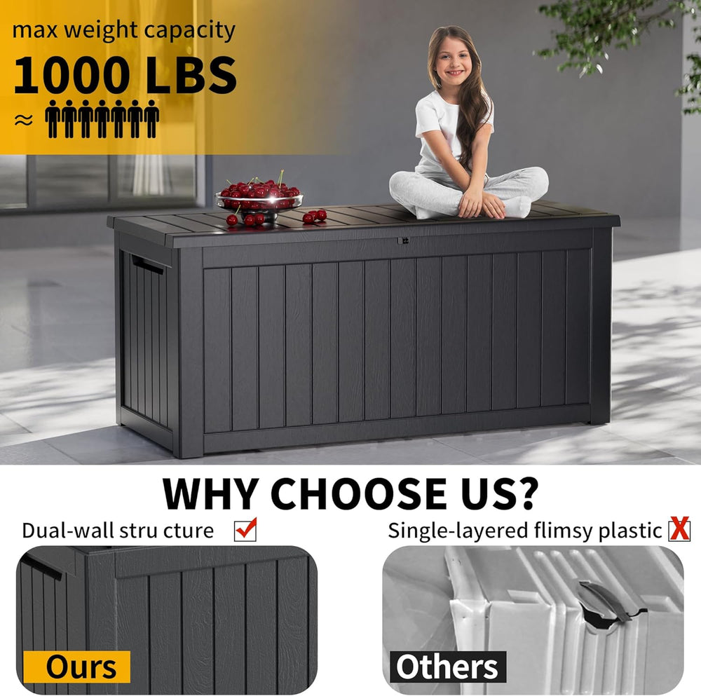 300 Gallon Outdoor Storage Box, Waterproof Resin Deck Container with Lockable...