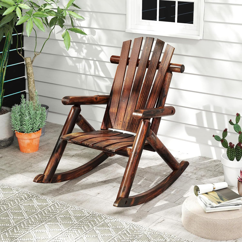Tangkula Wood Outdoor Rocking Chair, Solid Fir & Pine Wood, 1-Person (1)