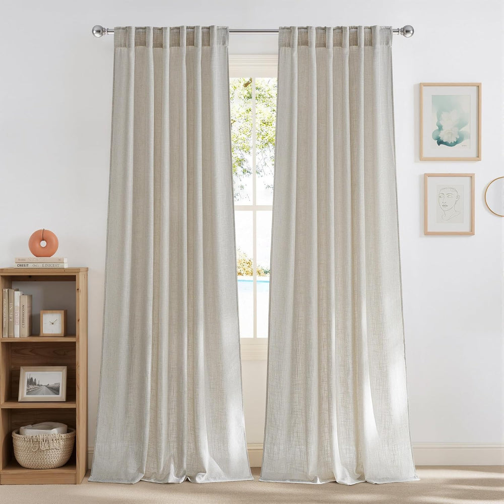 NICETOWN Faux Linen Curtains 2 Panels Set for Bedroom/Living Room 96 inch Lon...