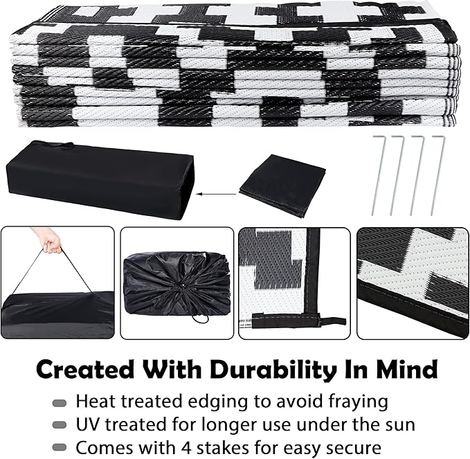 SAND MINE Waterproof Outdoor Rug 9x18 ft, Plastic Straw Rug, Modern Area Rug,...