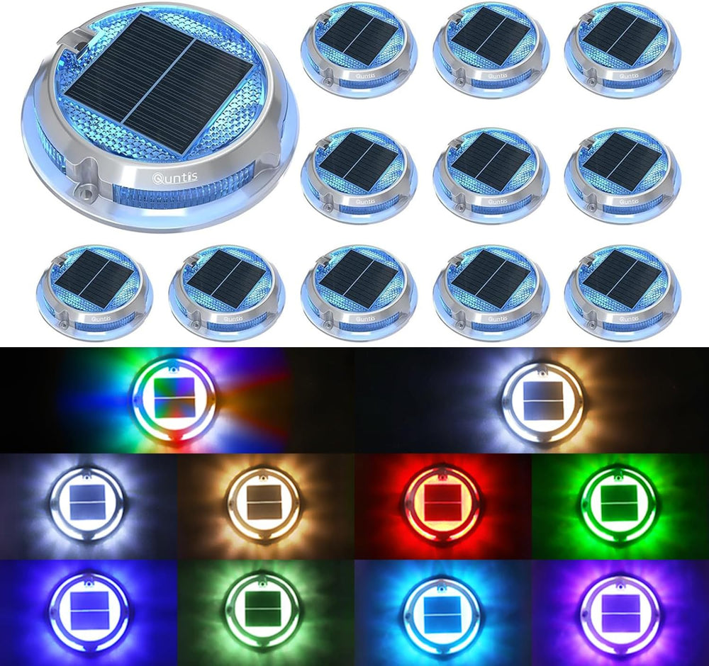 Quntis 12 Pack Outdoor Solar Deck Lights Multicolored - 11 Lighting Modes Alu...