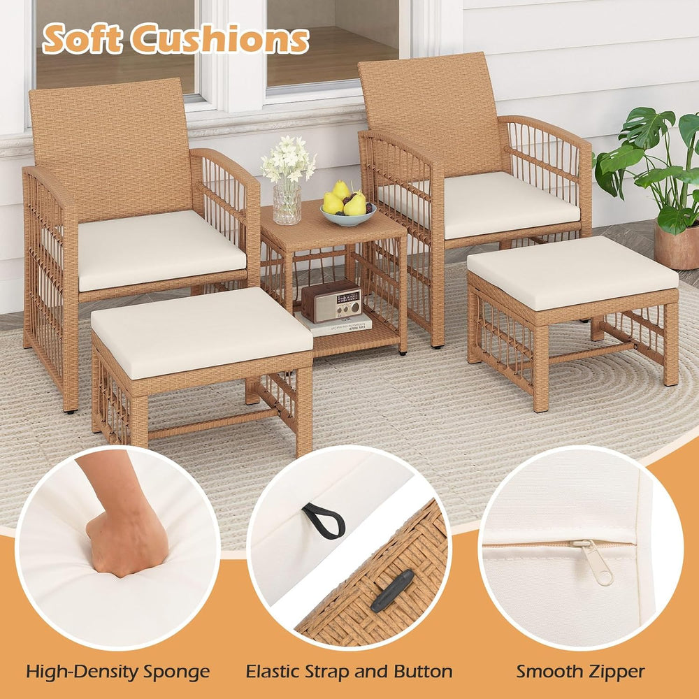 Tangkula 5 Pieces Patio Wicker Conversation Set, Outdoor Furniture Set with 2...