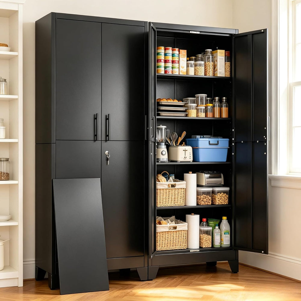 Metal Pantry Cabinets, 71" H Lockable Steel Storage Cabinet with 2 Doors