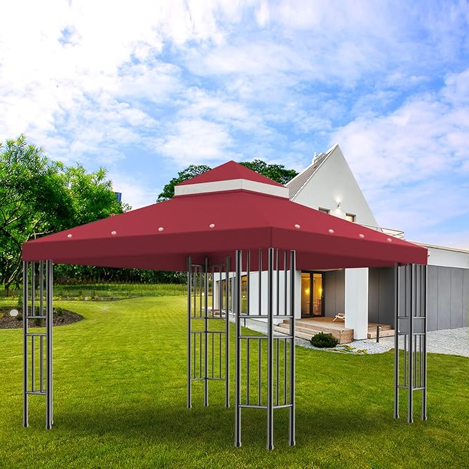 Sumfaller 10x10 FT Gazebo Replacement Canopy Top Cover Double Tiered Canopy T...