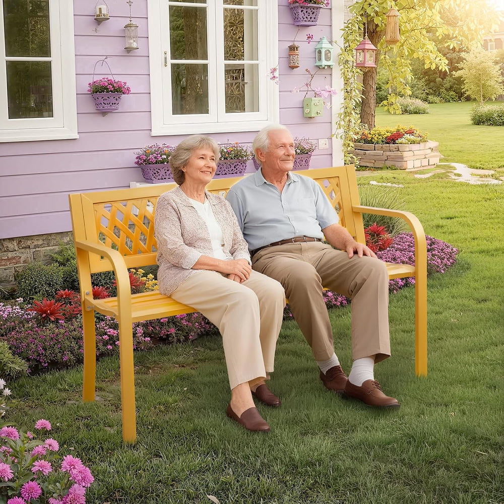VINGLI 47'' Outdoor Bench, Weather Resistant Garden Patio Bench Powde...