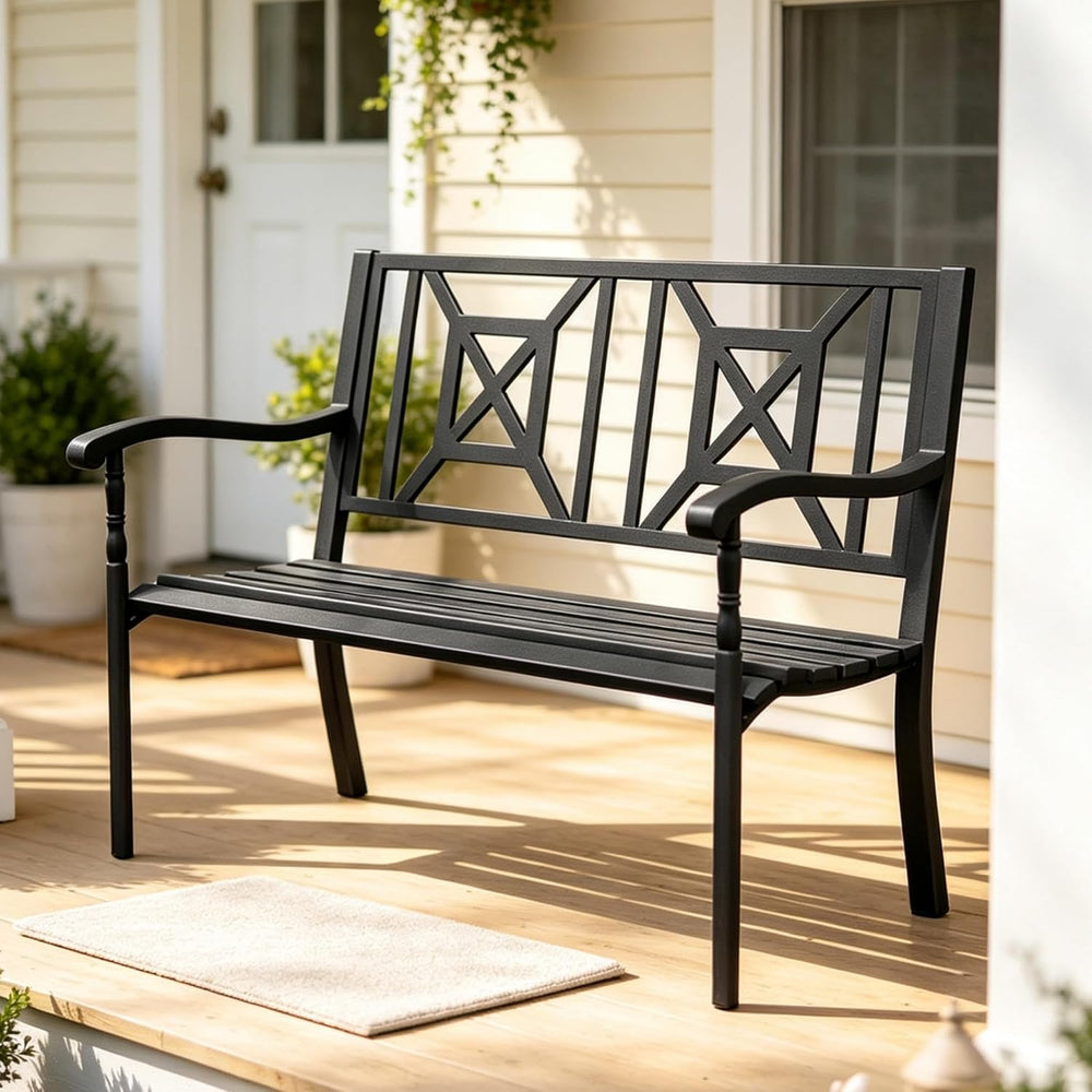 50 Inches Outdoor Garden Bench, Outdoor Metal Frame Patio Bench (BK-05)