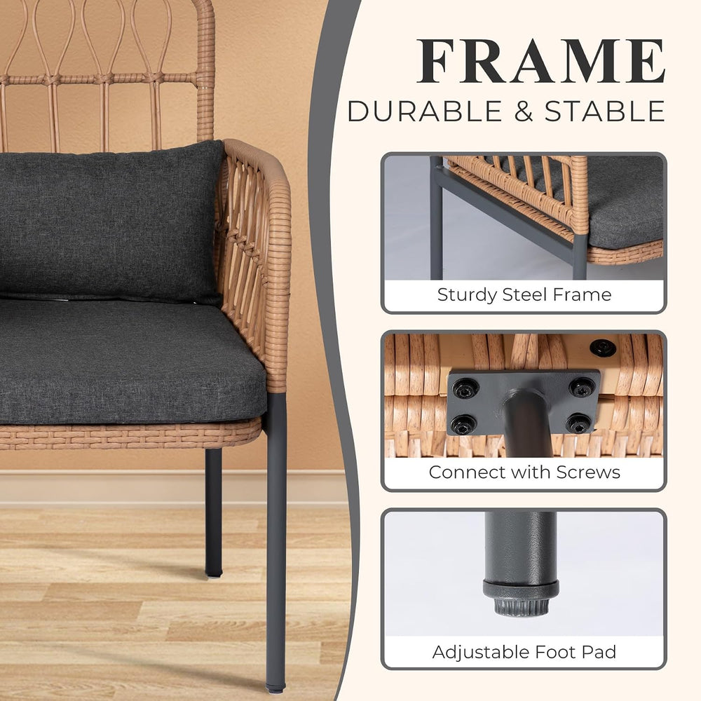 PROHIKER Patio Furniture Outdoor Rattan Loveseat 2-Seat with Built-in Table, ...