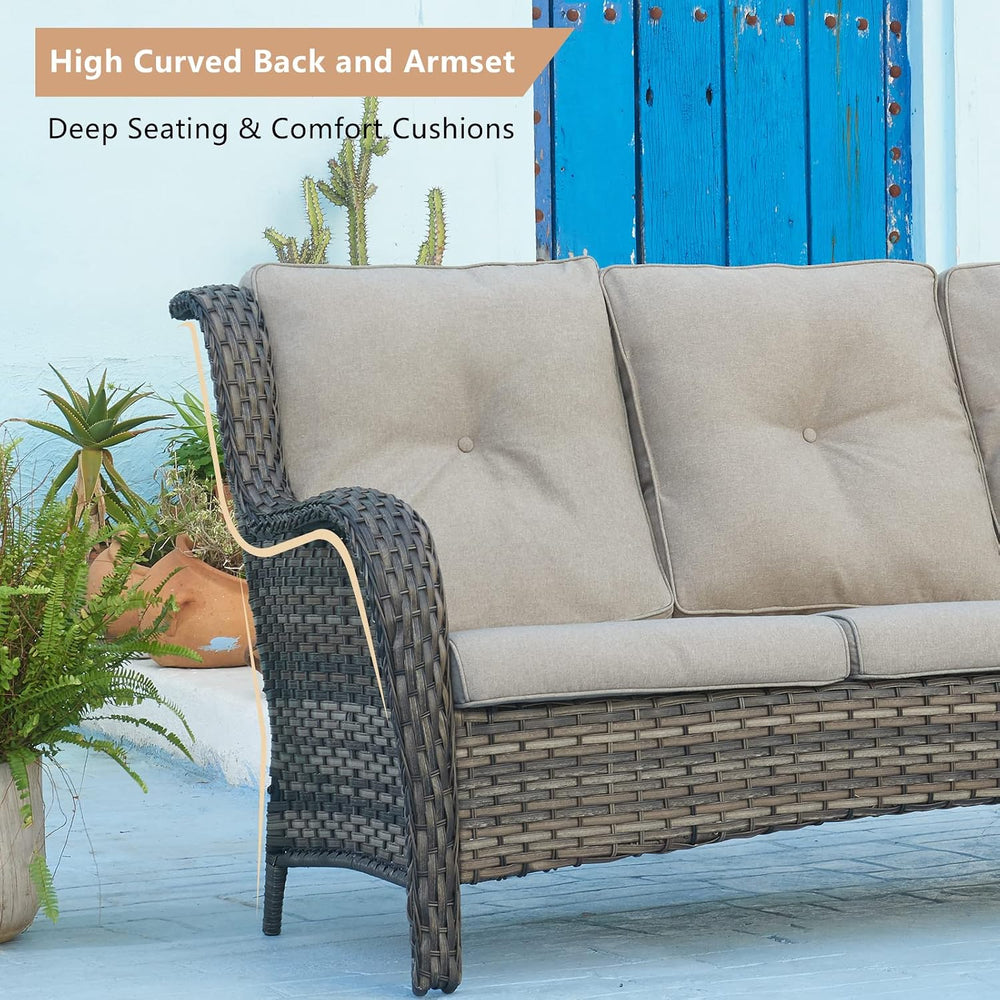 3-Seat Outdoor Wicker Sofa PE Rattan Patio Couch with Cushions,Deep Seat High...