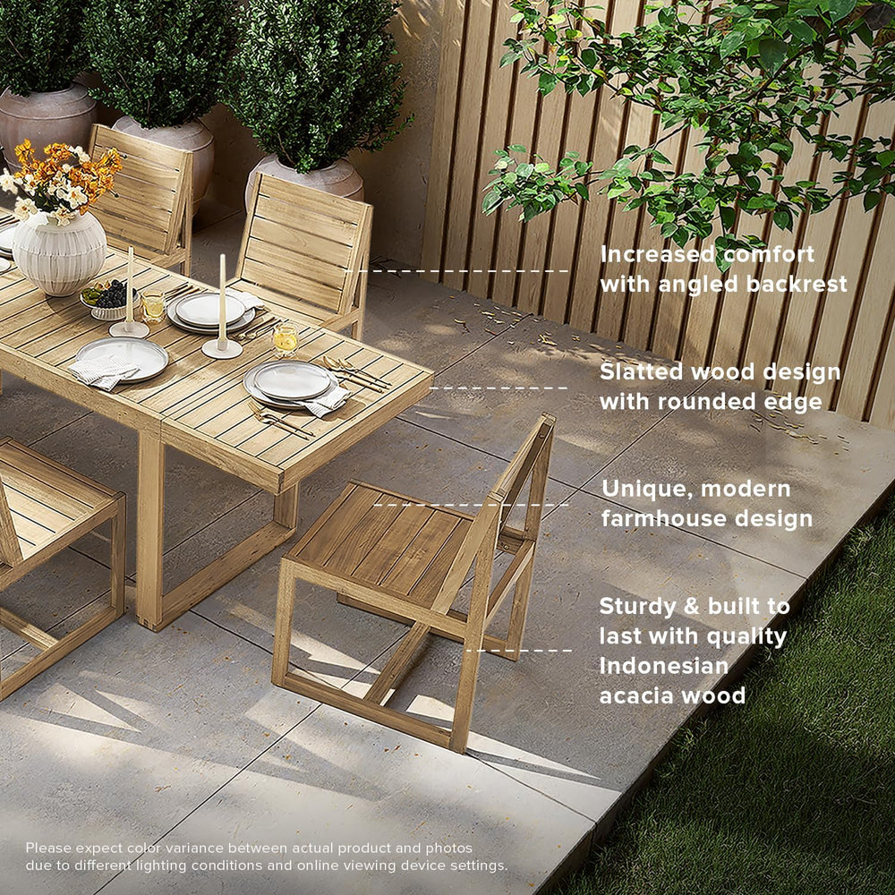 mopio Bruno Outdoor Dining Set, Solid Acacia Wood Patio Table & Chairs Se...