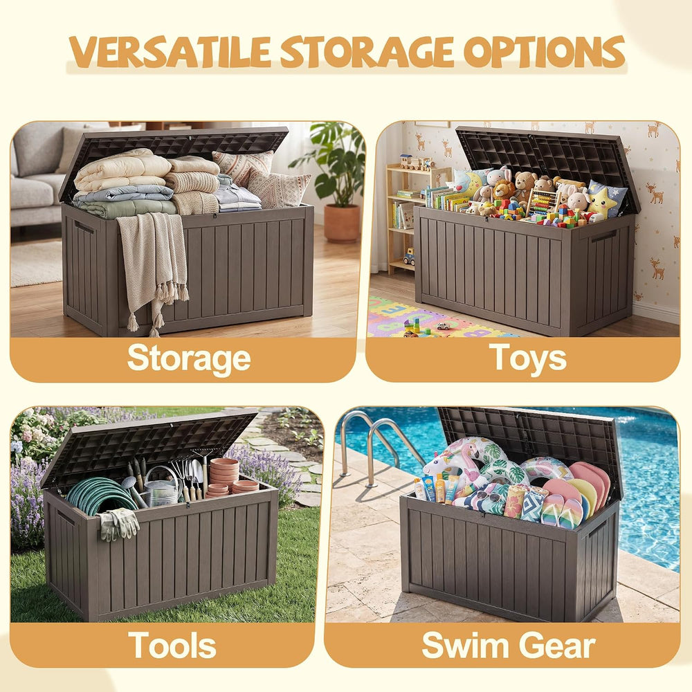 EFU Outdoor Storage Box Waterproof, 360 Gal Gen 2 Resin Deck Box Gas Struts