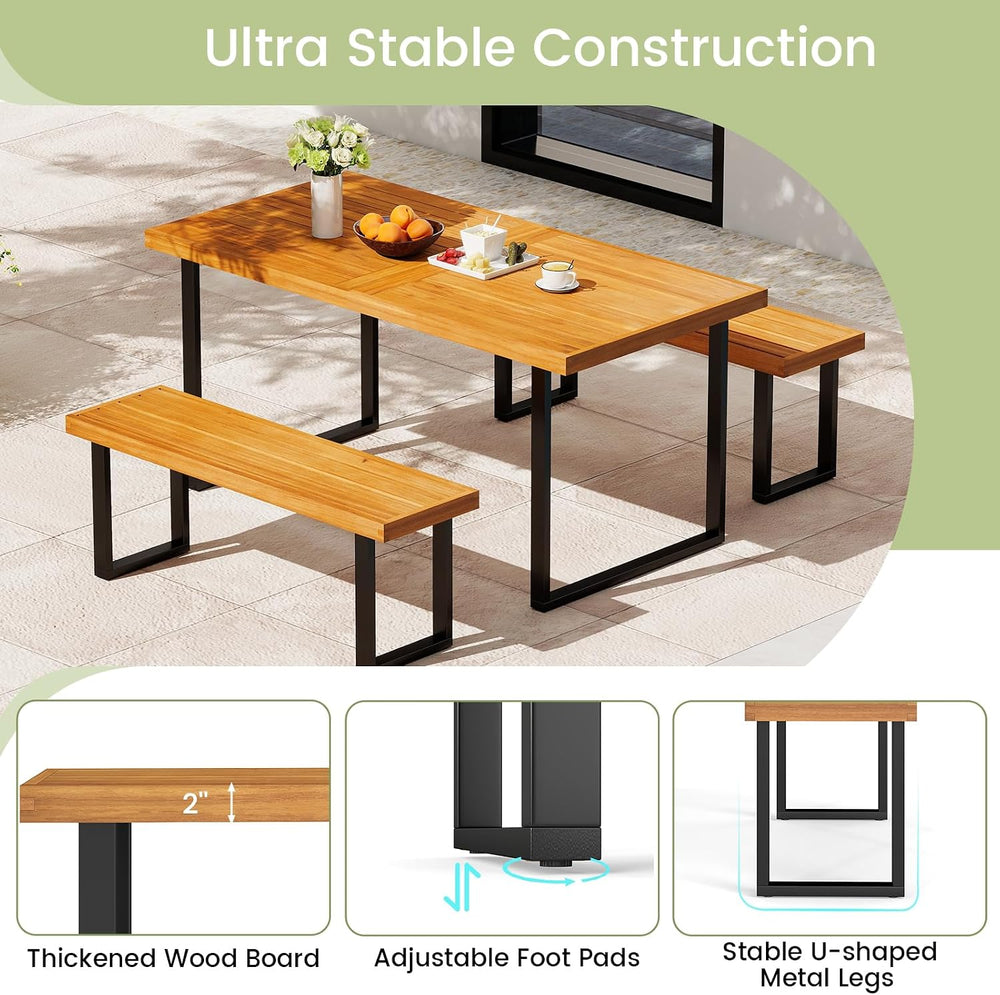 RELAX4LIFE Outdoor Bench Acacia Wood - 48’’ Garden Patio Dining Bench w/Slatt...