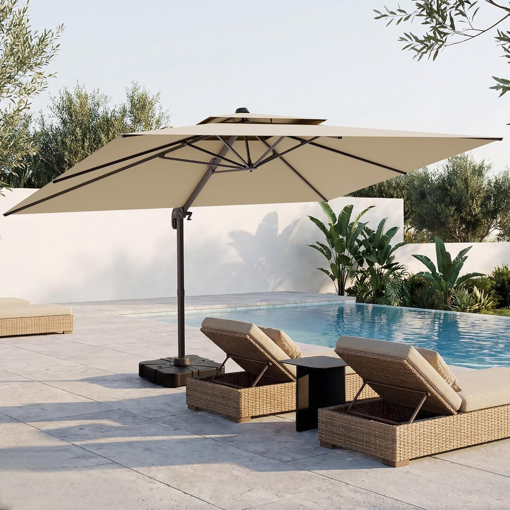 VEGOND 9x12 FT Cantilever Patio Outdoor Umbrella with Base Included