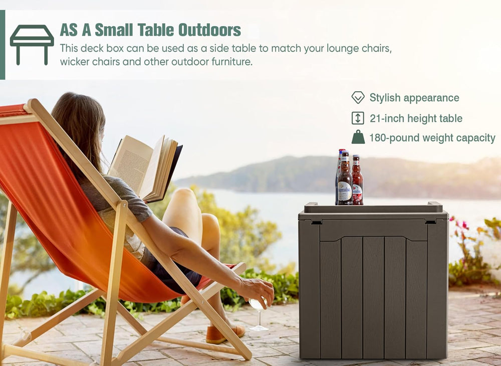 GUNJI 30 Gallon Small Deck Box Outdoor Waterproof Resin Storage Box Lockable ...