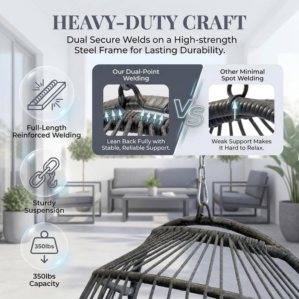 BULEXYARD Hanging Egg Chair Without Stand, Foldable Wicker Swing Chair