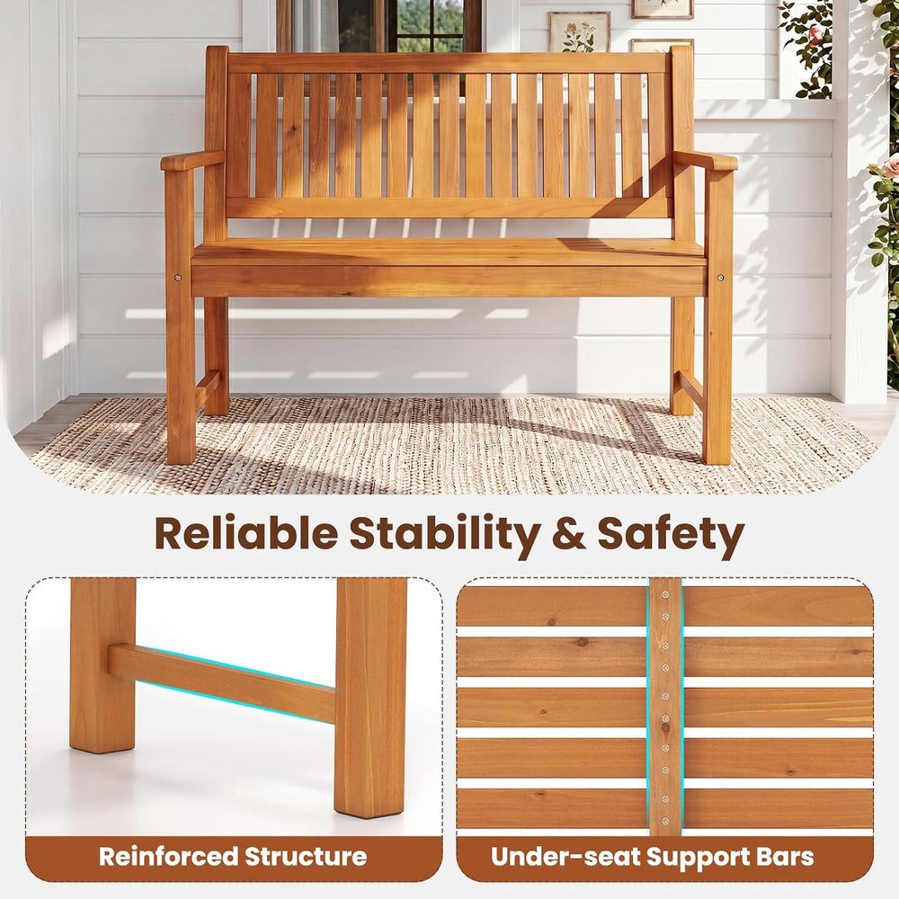 Tangkula 2-Seater Outdoor Wooden Bench, Garden Loveseat Bench, Natural