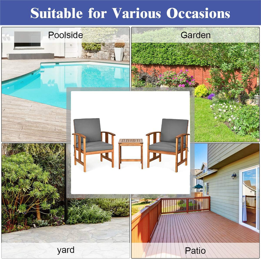 DORTALA 3 Pieces Acacia Wood Patio Furniture, 2 Person Patio Set with Cushion...