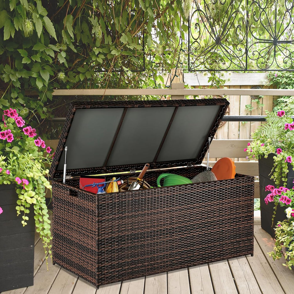 VINGLI 132 Gallon Outdoor Wicker Storage Box