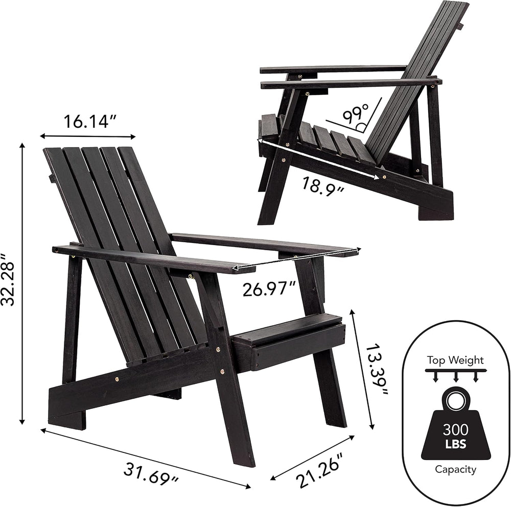 JONATHAN Y Irving 32" Solid Acacia Wood Adirondack Chair, Black