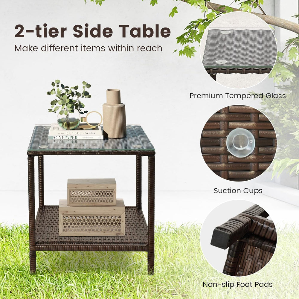 ORALNER 3 Pieces Patio Rocking Chair, Wicker Bistro Set w/Cushions (Black)