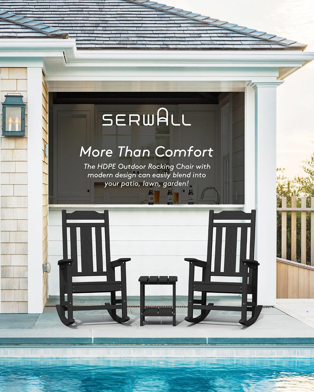 SERWALL HDPE Oversized Outdoor Rocking Chairs Set of 2, Patio Rocker, Black
