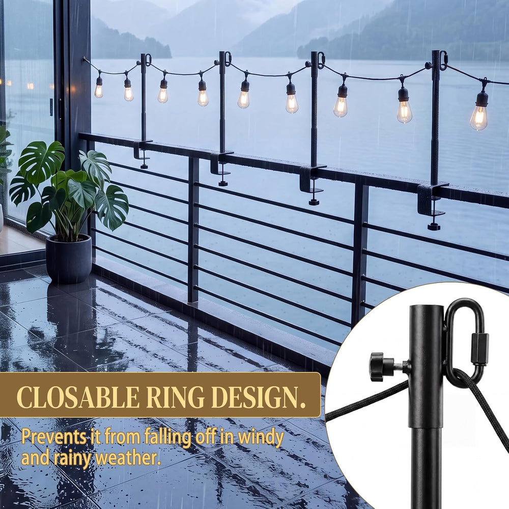 2 Pack Deck String Light Poles with Adjustable 3" Clamp, Outdoor Light P...