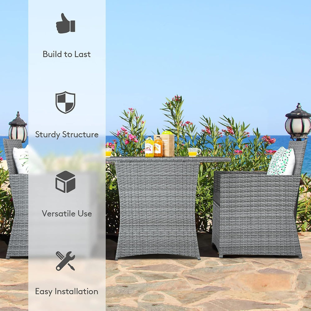 DORTALA Wicker Outdoor Bistro Set 3 Piece, Patio Furniture Set for Small Spac...