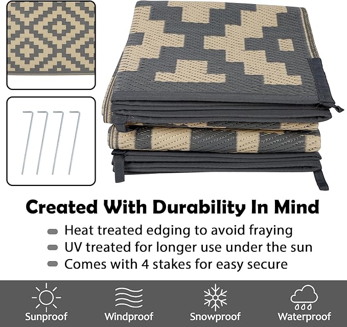 SAND MINE 6 x 9 Ft Reversible Mats, Plastic Straw Rug, Modern Area Rug, Large...