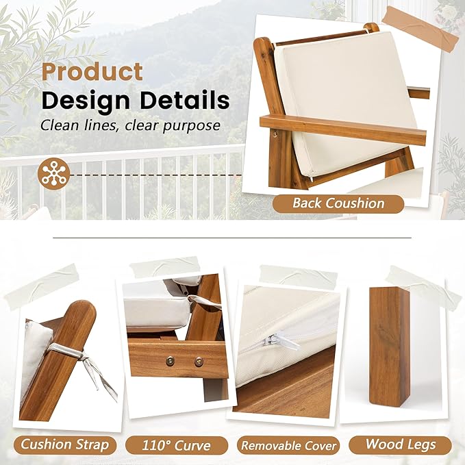 Flamaker Patio Chairs 3 Piece Acacia Wood Patio Furniture with Coffee Table &...