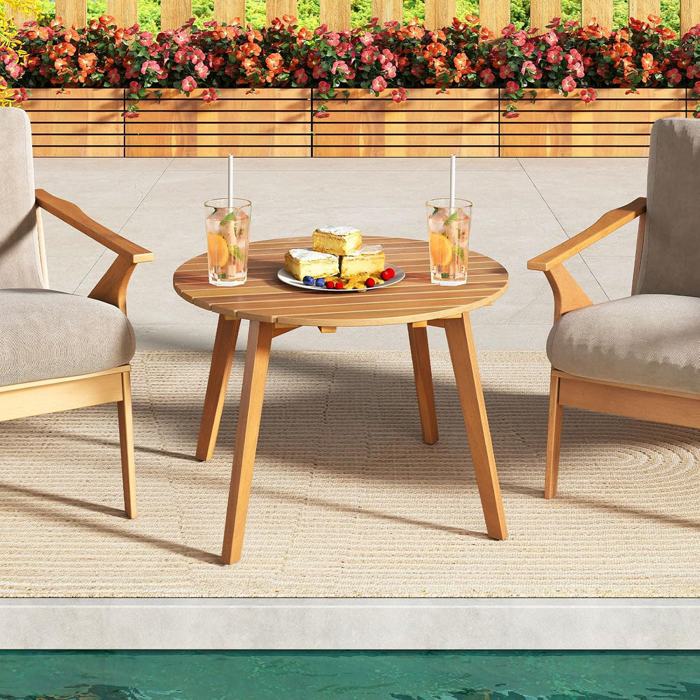 Tangkula Outdoor Side Table, 24.5 Inch Acacia Wood Round Accent Bistro Patio ...