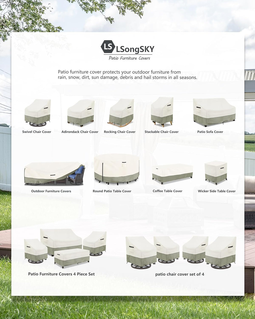 Outdoor 2-Seater Loveseat Cover,Patio Sofa Covers Fits up to 58W x 32.5D x 31...