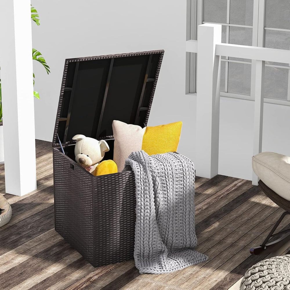 HAPPYGRILL Outdoor Storage Deck Box, 72 Gallon Square Wicker Patio Rattan Sto...