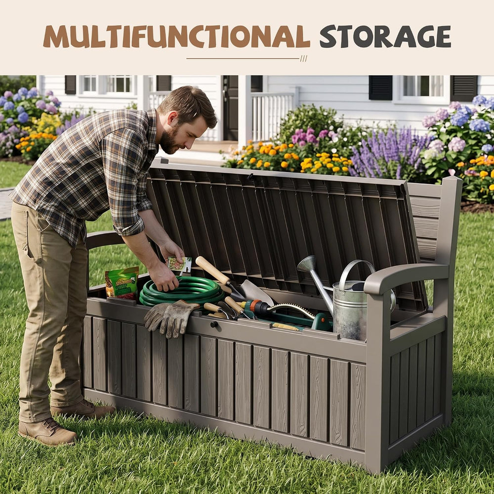 EFU Outdoor Bench Storage Deck Box,120 Gallon Waterproof Wicker