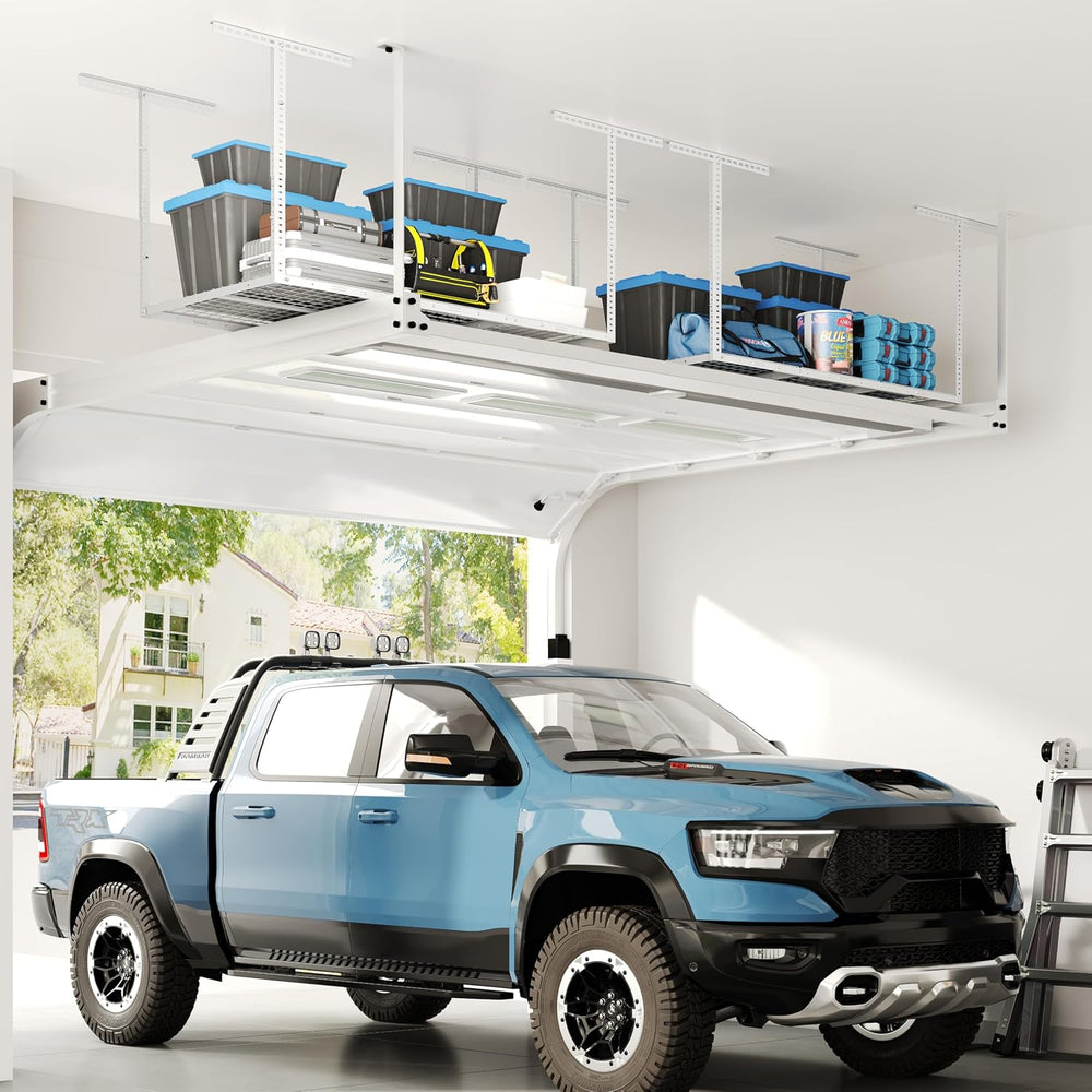 FLEXIMOUNTS 3x6 Overhead Garage Ceiling Storage Rack, 2 Pack, White